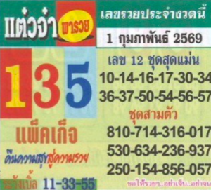 หวยแต๋วจ๋า 1/2/69