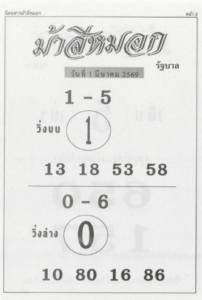 หวยเงินม้าสีหมอก 1/3/69