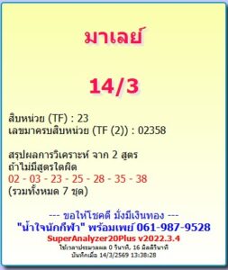 หวยมาเลย์ 14/3/69 ชุดที่6