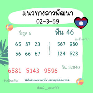 หวยลาววันนี้ 2/3/69 ชุดที่2