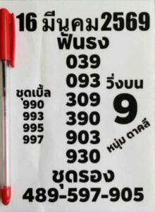 หวยหนุ่มตาคลี 16/3/69