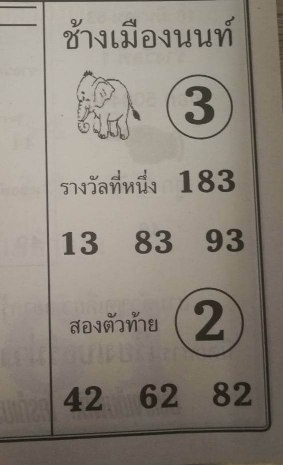 หวยช้างเมืองนนท์ 2/5/63