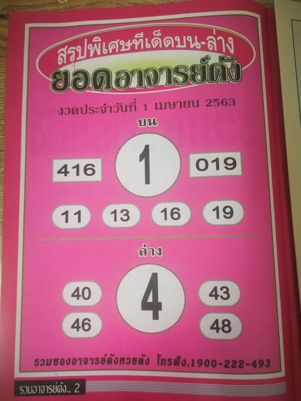 หวยยอดอาจารย์ดัง 2/5/63