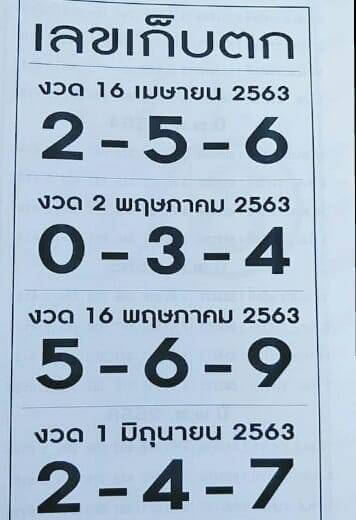 เลขเก็บตก 16/5/63